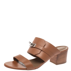 Hermes Brown Leather Ovation Slide Sandals Size 39