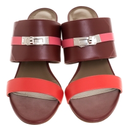 Pre Owned Hermes Tricolor Leather Ovation Slide Sandals Size 39