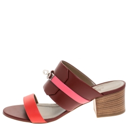 Pre Owned Hermes Tricolor Leather Ovation Slide Sandals Size 39