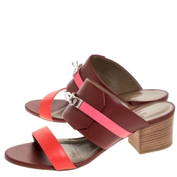 Pre Owned Hermes Tricolor Leather Ovation Slide Sandals Size 39