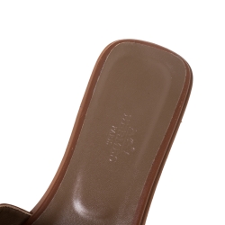 Hermes Brown Leather Oran Flat Slides Size 38.5