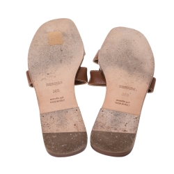 Hermes Brown Leather Oran Flat Slides Size 38.5