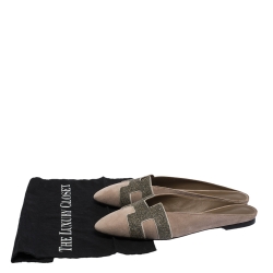 Hermes Beige Suede Roxane Flat Mules Size 40