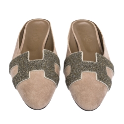 Hermes Beige Suede Roxane Flat Mules Size 40
