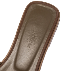 Hermes Brown Leather Oran Slide Flats Size 38