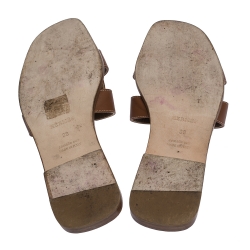 Hermes Brown Leather Oran Slide Flats Size 38