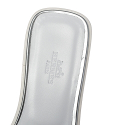 Hermes Silver Patent Leather Oran Slide Flats Size 36