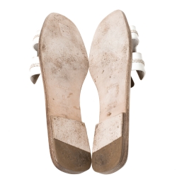 Pre Owned Hermes White Stitch Detail Leather Oran Slides Flats Size 41