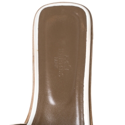 Pre Owned Hermes White Stitch Detail Leather Oran Slides Flats Size 41