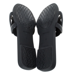 Hermes Black Rubber Aloha Flat Sandals Size 39