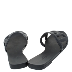 Hermes Black Rubber Aloha Flat Sandals Size 39