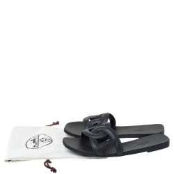 Hermes Black Rubber Aloha Flat Sandals Size 39