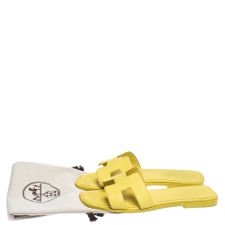Hermes Yellow Leather Oran Flat Slides Size 37