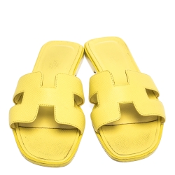 Hermes Yellow Leather Oran Flat Slides Size 37
