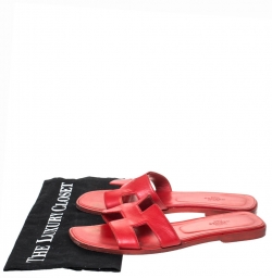 Hermes Red Leather Oran Slide Flats Size 39