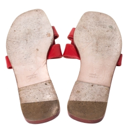Hermes Red Leather Oran Slide Flats Size 39
