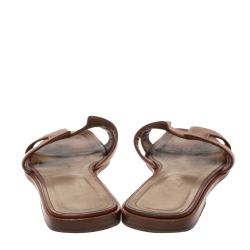 Hermes Brown Leather Oran Flat Slides Size 39.5