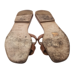 Hermes Brown Leather Oran Flat Slides Size 39.5