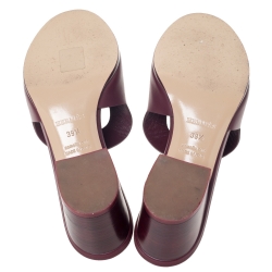 Hermes Burgundy Leather Mona Slide Sandals Size 39.5