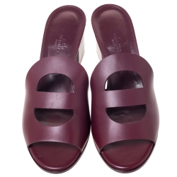 Hermes Burgundy Leather Mona Slide Sandals Size 39.5