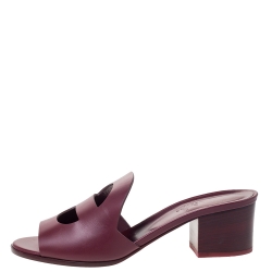 Hermes Burgundy Leather Mona Slide Sandals Size 39.5
