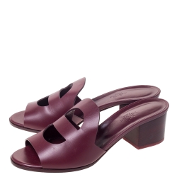 Hermes Burgundy Leather Mona Slide Sandals Size 39.5