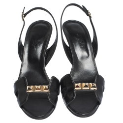 Hermes Black Leather Studded Night Slingback Sandals Size 38.5