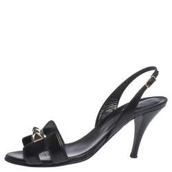 Hermes Black Leather Studded Night Slingback Sandals Size 38.5