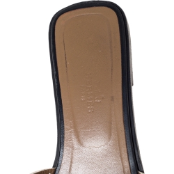 Hermes Black Textured Patent Cut Out Detail Oran Sandals Size 39