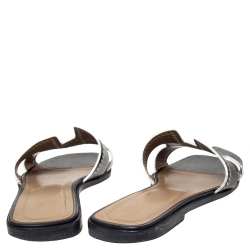 Hermes Black Textured Patent Cut Out Detail Oran Sandals Size 39