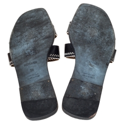 Hermes Black Textured Patent Cut Out Detail Oran Sandals Size 39