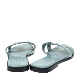 Hermes Light Blue Patent Leather Oran Flat Slides Size 38