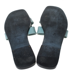 Hermes Light Blue Patent Leather Oran Flat Slides Size 38