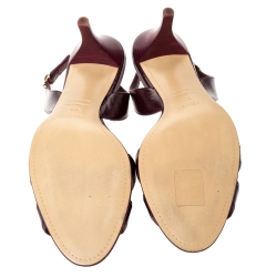 Pre Owned Hermes Burgundy Patent Leather Night Slingback Sandals Size 39