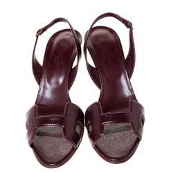 Pre Owned Hermes Burgundy Patent Leather Night Slingback Sandals Size 39