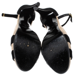 Hermès Black/Beige Suede Highlight Ankle Strap Sandals Size 40
