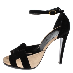 Hermès Black/Beige Suede Highlight Ankle Strap Sandals Size 40