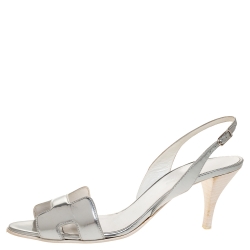 Hermes Silver Leather Night Slingback Sandals Size 39