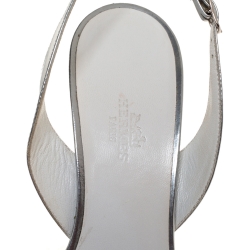 Hermes Silver Leather Night Slingback Sandals Size 39