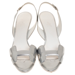 Hermes Silver Leather Night Slingback Sandals Size 39