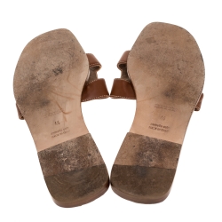 Pre Owned Hermes Brown Leather Oran Flat Sandals Size 41