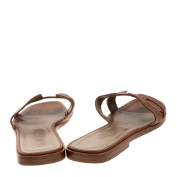 Pre Owned Hermes Brown Leather Oran Flat Sandals Size 41