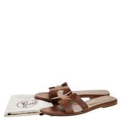 Pre Owned Hermes Brown Leather Oran Flat Sandals Size 41