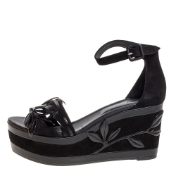 Hermes Black Suede And Patent Leather Leaf Detail Mambo Sandals Size 40