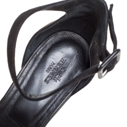 Hermes Black Suede And Patent Leather Leaf Detail Mambo Sandals Size 40