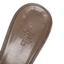 Hermes Grey Lizard Embossed Leather Oasis Open Toe Sandals Size 38.5