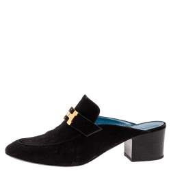 مملوكة مسبقًا Hermes Black Suede Trocadero Slip on Mule Size 39