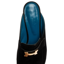مملوكة مسبقًا Hermes Black Suede Trocadero Slip on Mule Size 39