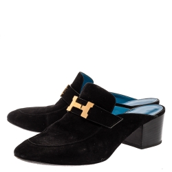 مملوكة مسبقًا Hermes Black Suede Trocadero Slip on Mule Size 39