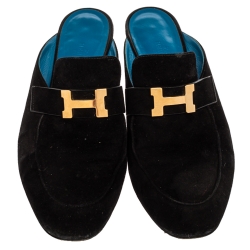 مملوكة مسبقًا Hermes Black Suede Trocadero Slip on Mule Size 39